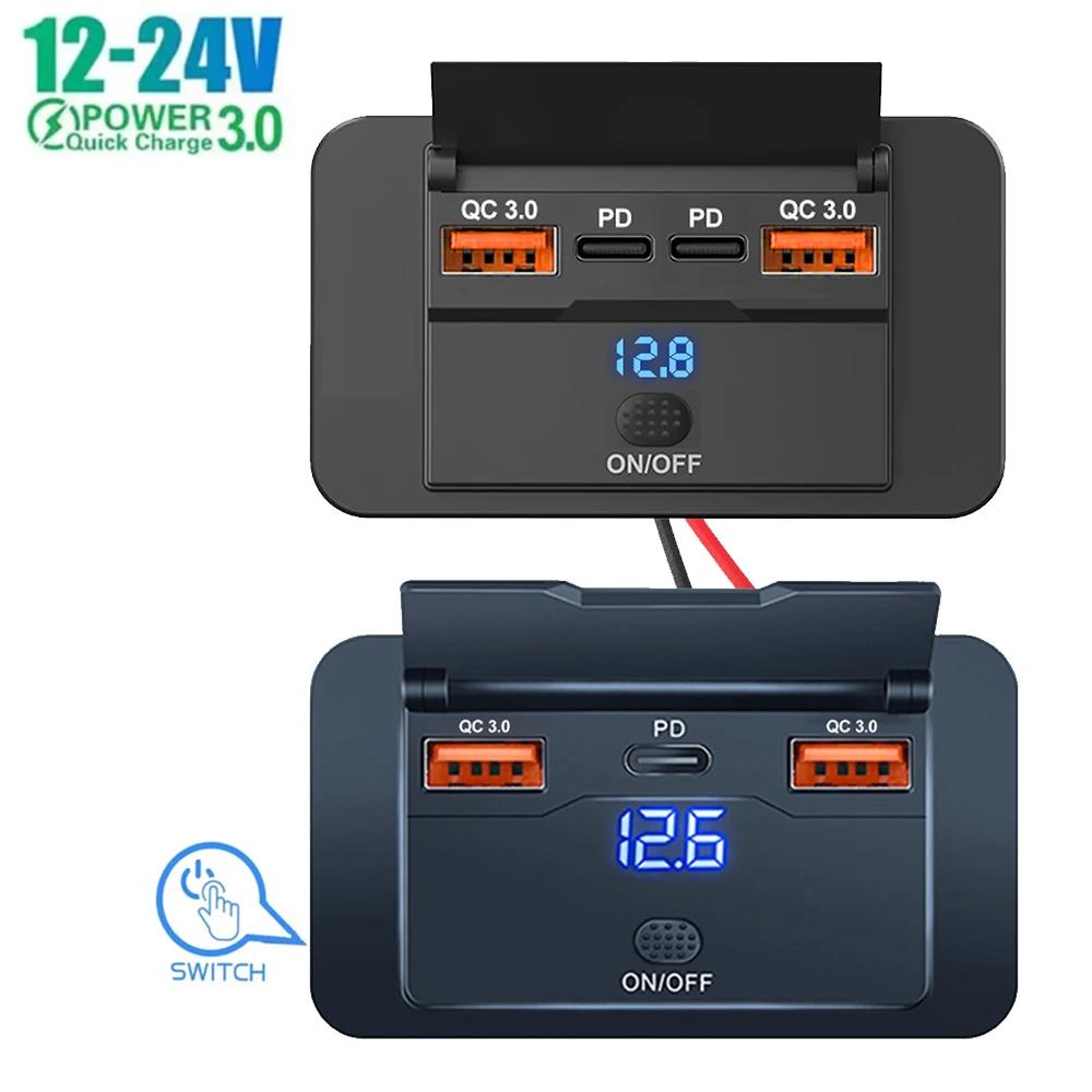 12/24 В Двойные PD USB C Адаптеры Розетка Порт для зарядки автомобиля Гнездо Настенное крепление Аксессуары для лодки Морские Кемперы Автодом Грузовик Гольф-карт
