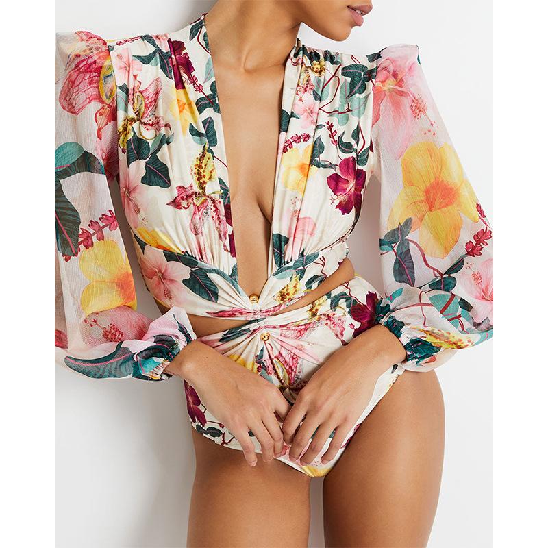 Женский цельный купальник женский ретро купальник с высокой талией и длинными рукавами в горошек