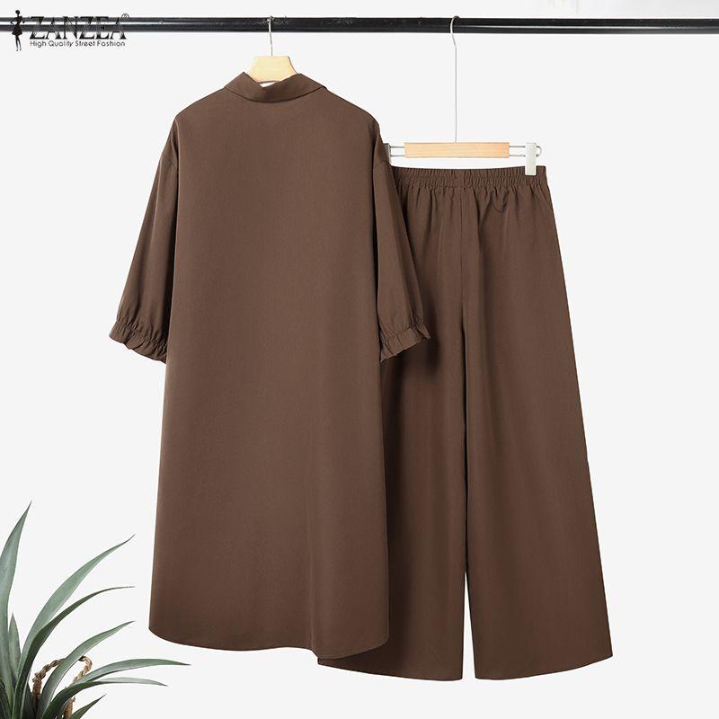 ZANZEA Женские комплекты из двух предметов: блузка с длинным рукавом и длинные брюки, повседневные