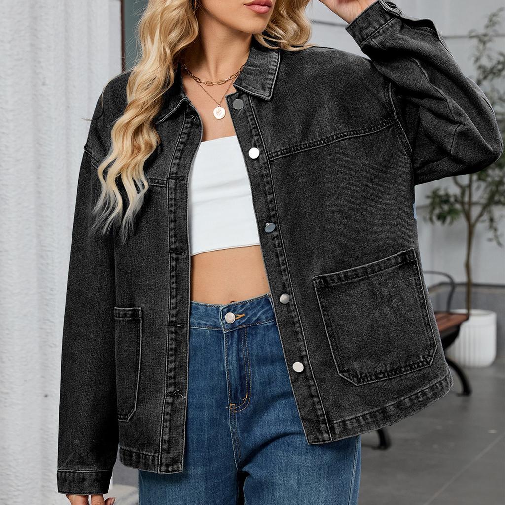 Women's Fashion Casual Solid Color Denim Jacket Short Top
