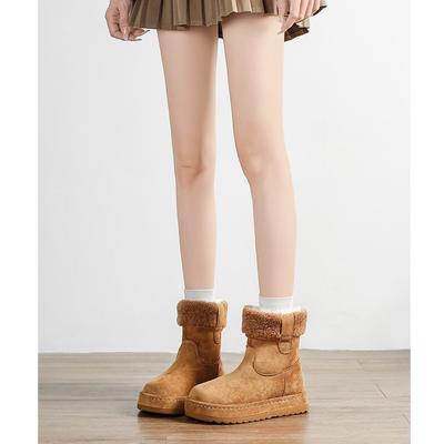 Женские шерстяные зимние ботинки 2025 зима новые ретро на толстой подошве короткие ботинки Birkenstock с набивным теплым шерстяным хлопком с Северо-Востока