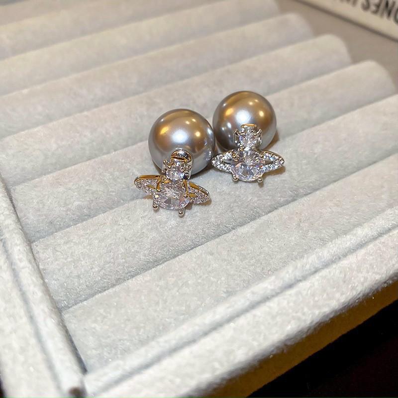 Pearl Moon Charm~Flower Bow Earrings Retro Light Luxury Earrings Fashionable Charm Earrings