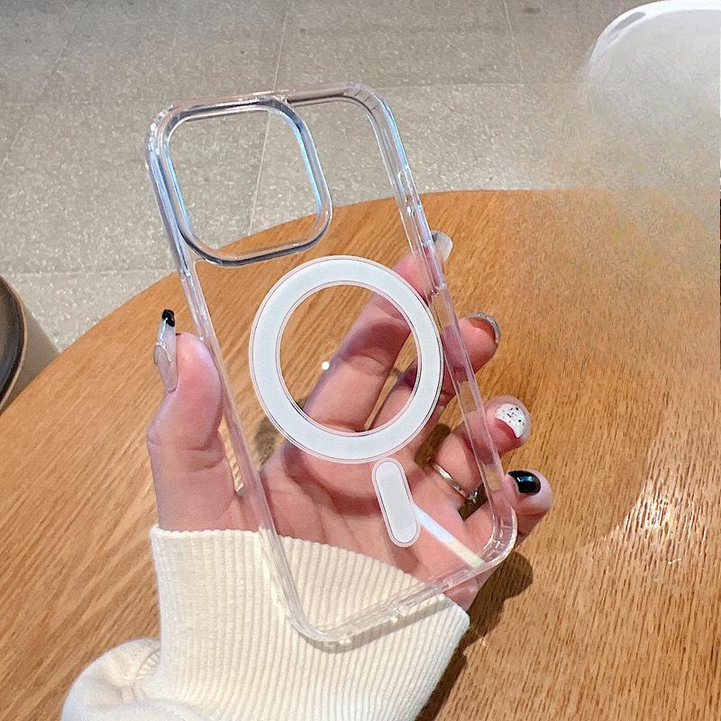 Подходит для iPhone16Pro Магнитный чехол-присоска 15 Прозрачный чехол для мобильного телефона Apple 14 Защитный чехол Magsafe Подушка безопасности Противоударный