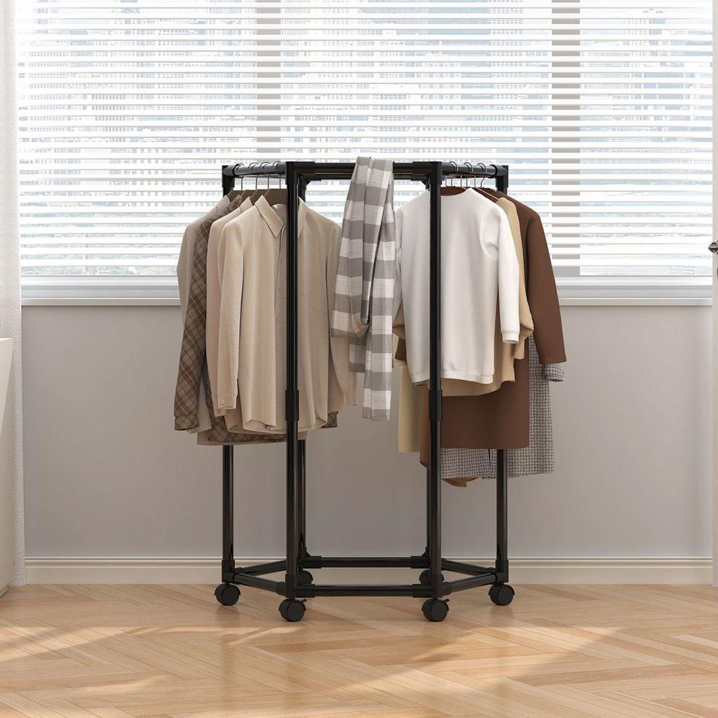 Hexagonal Rotating Indoor Clothes Drying Rack - Multi-Functional & Movable Floor-Standing Shelf