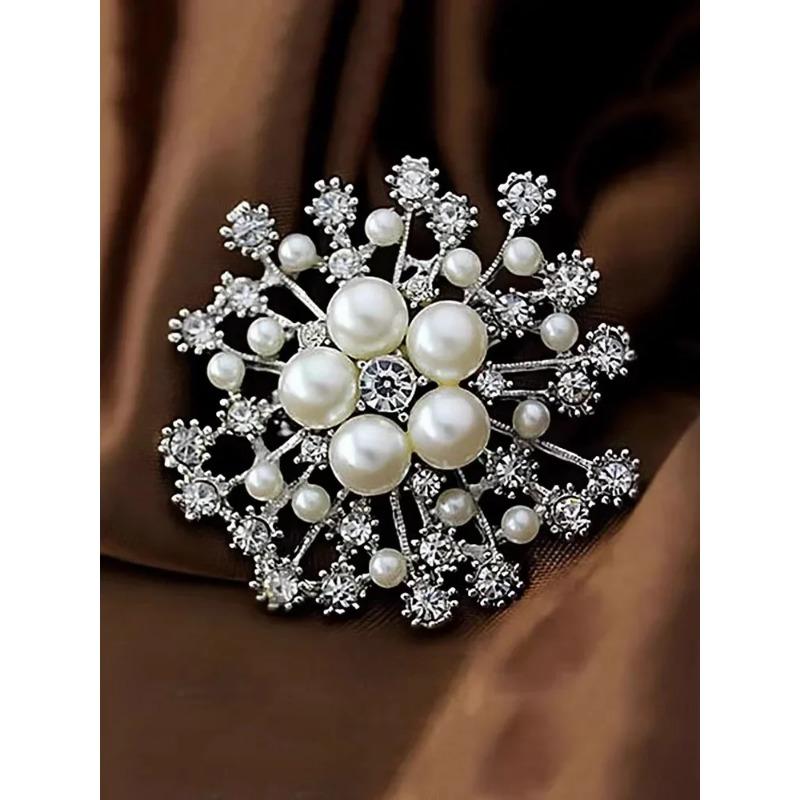 Роскошная брошь в виде снежинки с жемчугом и кристаллами, большая брошь в виде цветка снежинки, модные изысканные женские украшения