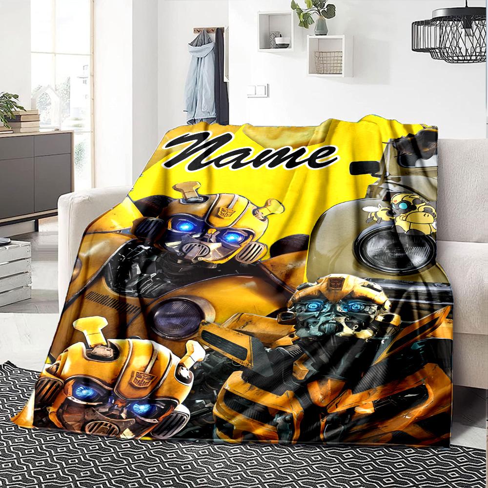 Customizable Bumblebee2 Throw Blanket – Personalized Name, All-Season Cozy Snug Blanket, Machine Washable, Personalized Blanket