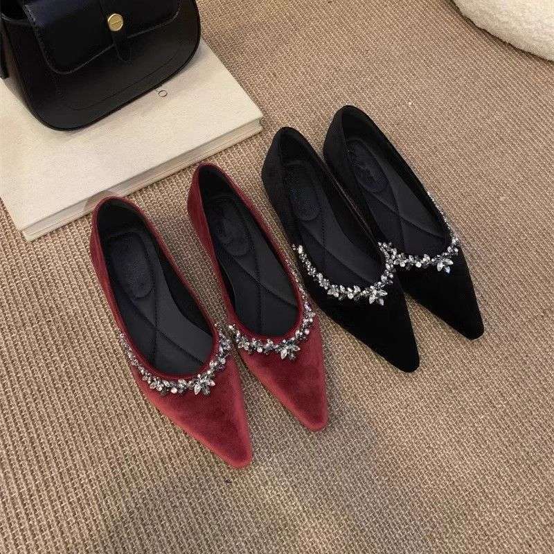 Pointed One-pedal Temperament Shallow Mouth Casual Single Shoes 2025 Spring French Rhinestone Flat-bottomed Comfortable Wedding Shoes Women's New