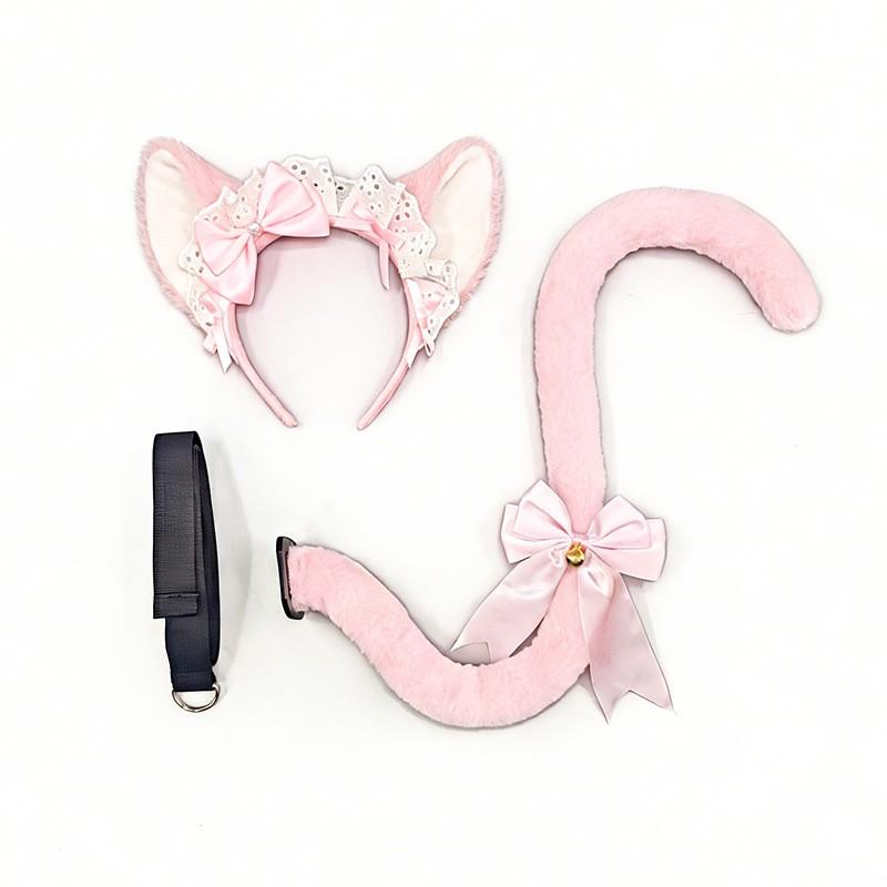 Cute Cat Ear Headband With Tail Set Cosplay Lolita Anime Convention Costume Accessory