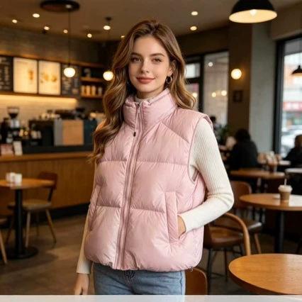 Puff autumn and winter new down cotton vest women's short stand-up collar fashion thickened loose casual vest