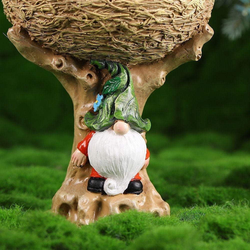 Resin Bird Feeder Dwarf Design Bird Water Bowl Fairy Garden Decoration Art Statue  Outdoor