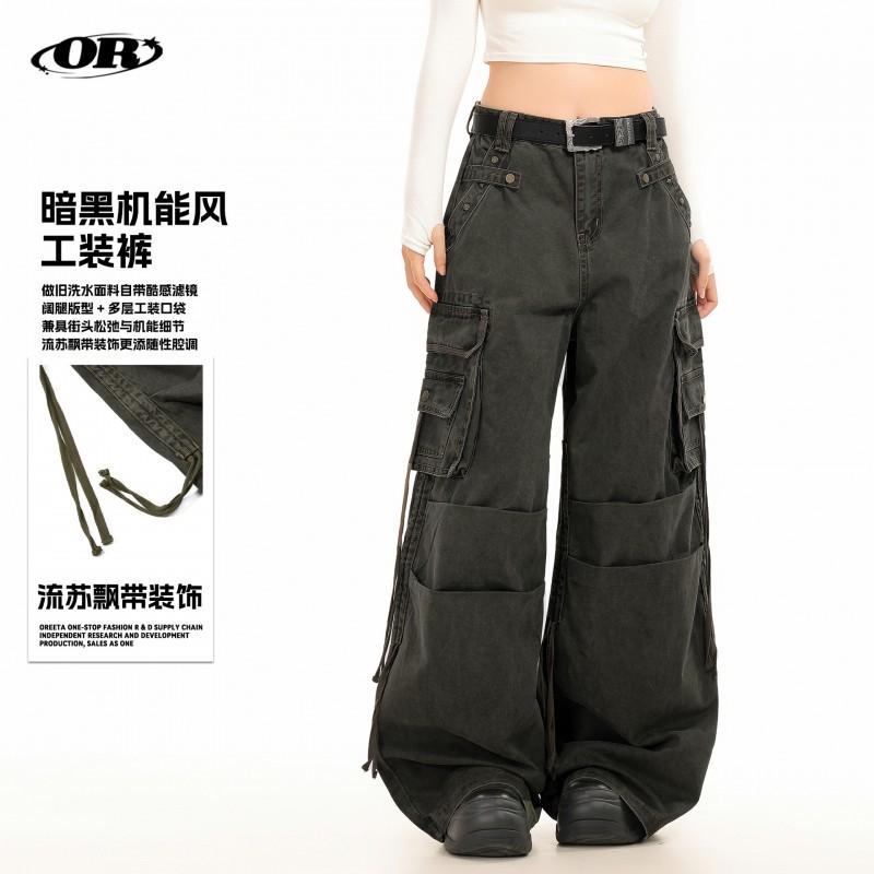 OREETA Mens Loose Fit Cargo Pants - Vintage Washed Cotton Utility Trousers With Multiple Pockets Straight Leg Seasonal Casual