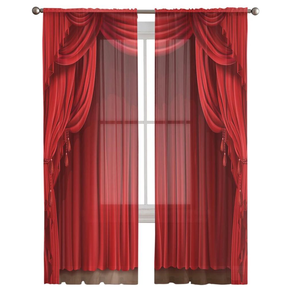 Красный занавес, сценическое искусство, прозрачные шторы для гостиной, спальни, украшение, шифоновая тюль-вуаль, кухонная оконная занавеска
