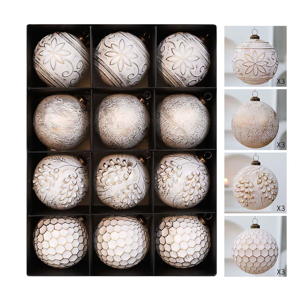 12pcs 8cm Christmas Hanging Balls Vintage Xmas Tree Decoration Christmas Baubles Home Decor