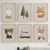 Милый Кролик Лиса Медведь Олень Имя на заказ Настенное искусство для детской комнаты Холст Живопись Скандинавские Постеры и Принты Картинки Декор для детской комнаты