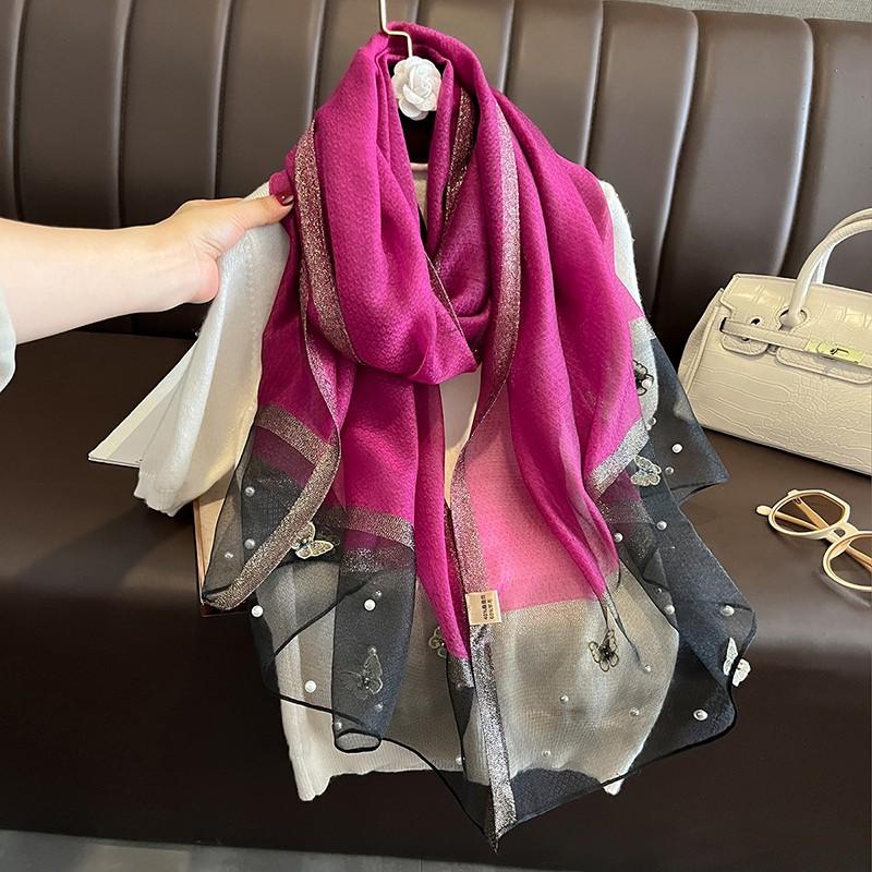 Luxury Brand Women Fashion Scarf Plain Solid Silk Chaetodon Auripes Shawls Scarves Summer Lady Bandanas Foulard Hijab