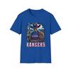 Футболка в стиле хоррор-мэшап с символикой Texas Rangers — невероятно крутая фанатская одежда.
