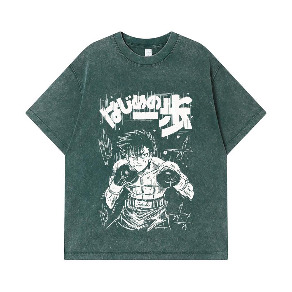 275 GSM Washed T-shirts 100% Cotton Hajime no Ippo V7 Takeshi Print Unisex Heavy Cotton T Shirt