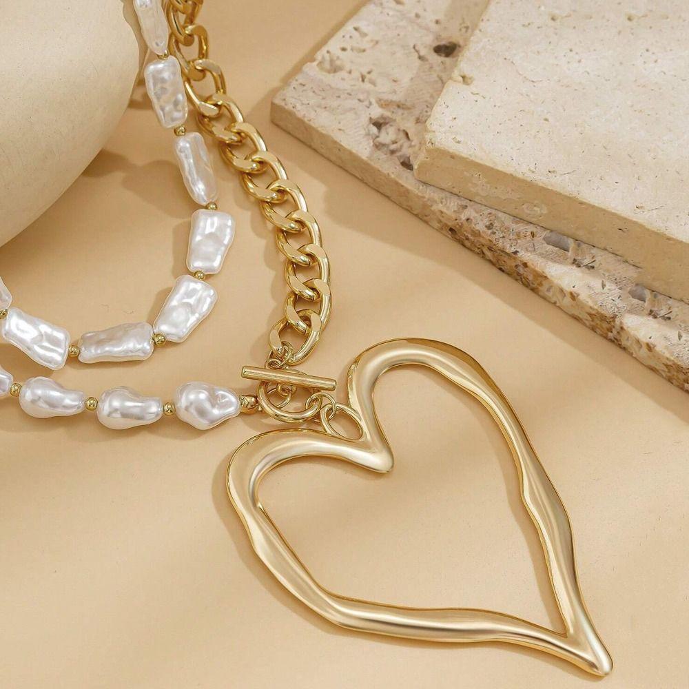 Big Love Baroque Imitation Pearl Chain Exaggerated Size Multilayer Pearl Necklace Wedding Jewelry