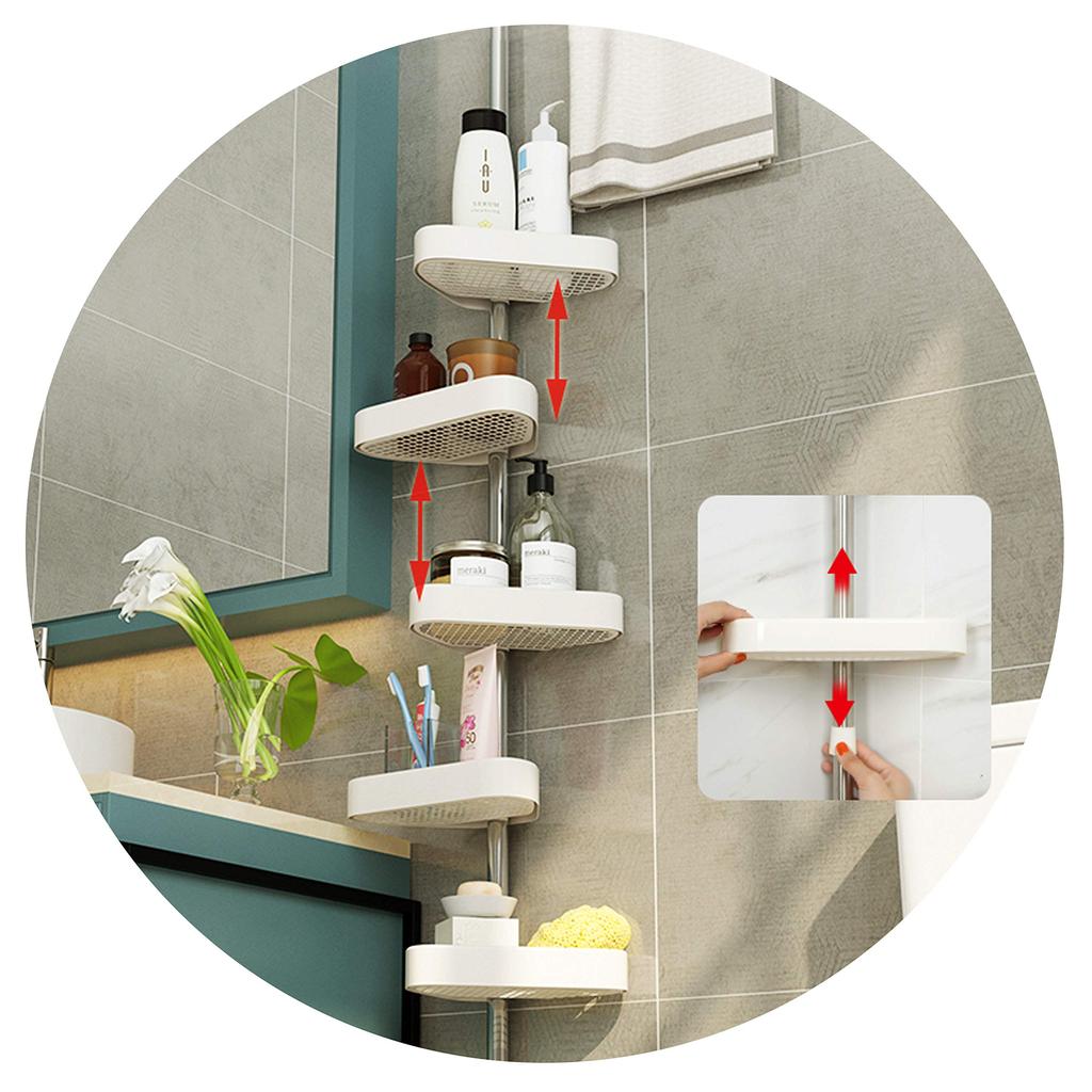 Угловая полка для хранения в ванной 5 распорных штанг Распорная расширяемая для ванной Регулируемая по высоте для шампуня Полка, Полка, Ярус, В комплекте японская инструкция