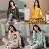 Cute Cartoon Long Sleeve Pajama Set Polyester Lounge Wear For Teen Girls