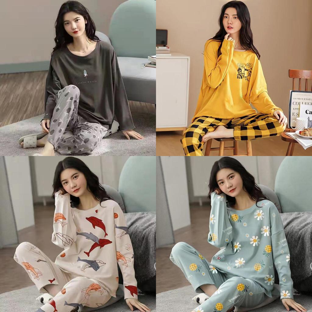 Cute Cartoon Long Sleeve Pajama Set Polyester Lounge Wear For Teen Girls