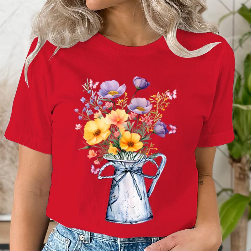 Женская футболка с винтажным принтом диких цветов и круглым вырезом, повседневные топы, летние футболки с цветочным принтом в ботаническом стиле, для любителей природы, цветочное искусство, полевые цветы