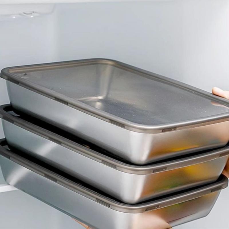 Контейнер для хранения из нержавеющей стали, контейнеры для хранения мяса и продуктов в холодильнике с крышкой, органайзер для холодильника, контейнер для хранения на кухне