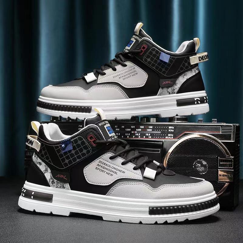 New Men's High Top Sneakers Men's Platform Lace Up Korean Casual Shoes Lightweight Warm Skateboard Shoes Tenis Masculino Spring