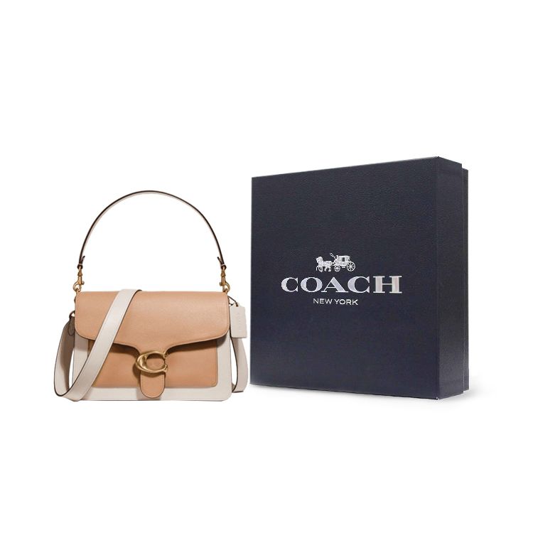 Coach Tabby 28 Color Block Classic C Buckle Leather And Snake Skin Detail Shoulder Bag Women Shoulder Bag Khaki Chalk-White 75800-B4L7M