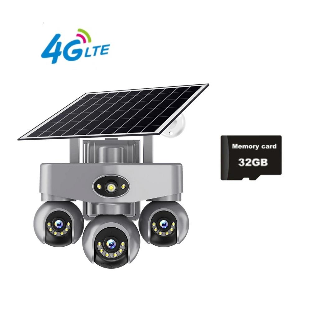 Solar PTZ Camera – 4G/WiFi Outdoor Security with 3-Screen View, Optional LED Light, 2-in-1 Surveillance & Night Lighting