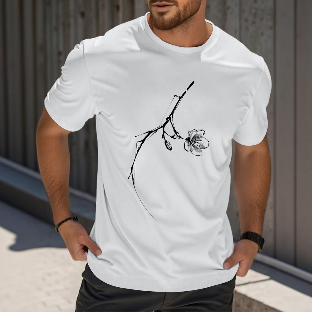 Мужская модная футболка с принтом, круглым вырезом, прямыми плечами и короткими рукавами