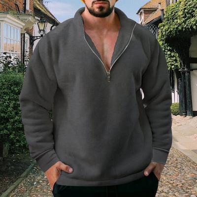 Мужской флисовый свитер с половиной молнии, однотонный ветрозащитный осенне-зимний свитер с длинными рукавами и лацканами