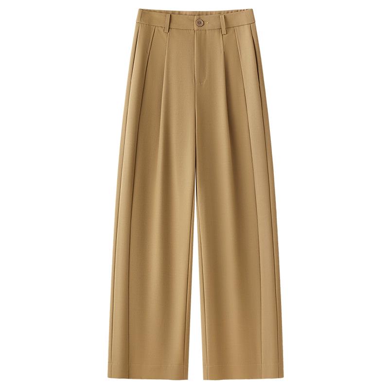 Женские серые брюки-костюм с высокой посадкой и широкими штанинами - Коллекция весна/лето 2025