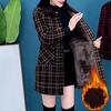 Women Winter Coat with Side Pockets Turn-down Collar Single-breasted Mid Length Overcoat OL Commuting Jacket Plaid Thick Outerwear