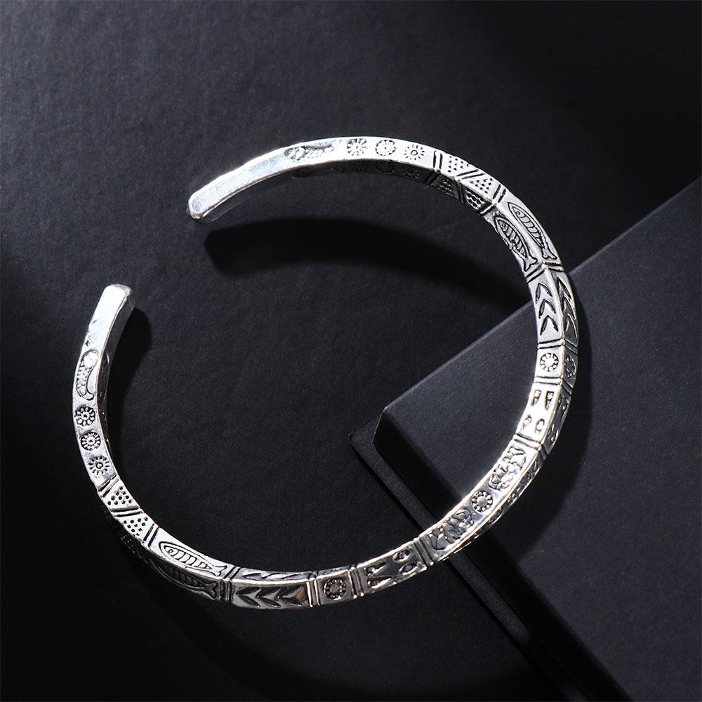 Регулируемый винтажный резной браслет-тотем в стиле ретро, серебряный цвет, браслет-рукава с рыбой, подарок