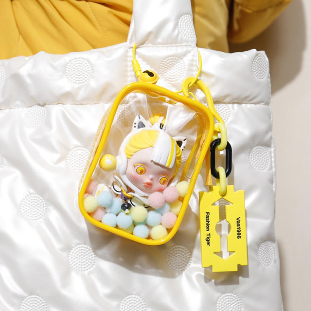 Thicken Transparent Pvc Clear Pouch Mystery Box Organizer Box Keychain Bag Doll Organization Toy Storage Case With Plush Ball