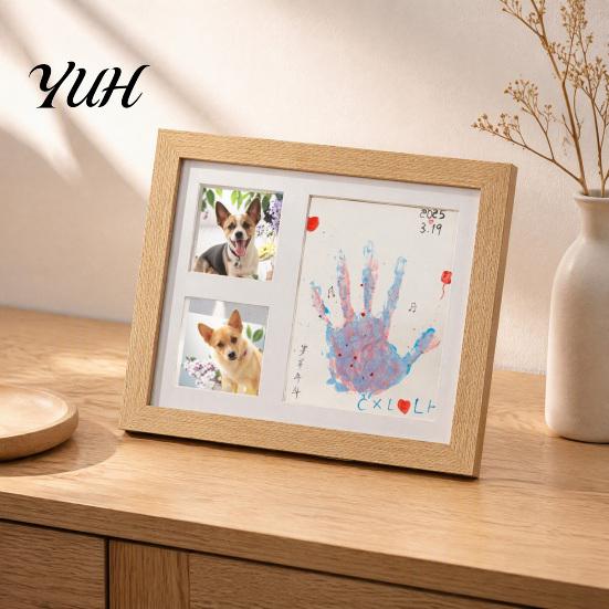 Pet Remembrance Gift Paw Print Commemorative Photo Frame, Dog And Cat Memory Keepsake Display, Memorial Shadow Box DIY Ink Pad Soft Space Mud Set for