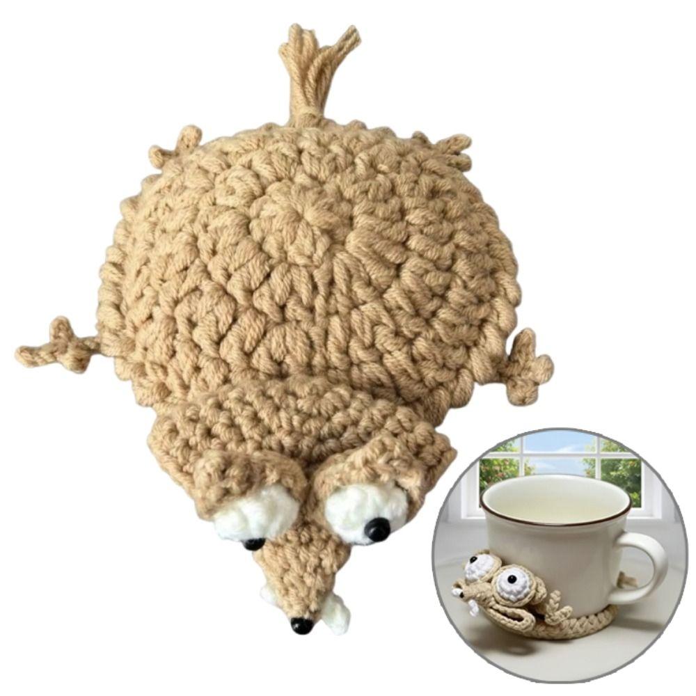 Non-Slip Crochet Squirrel Coasters Creative Knitted Animal Mat Cute Water Cup Mat Home Decor