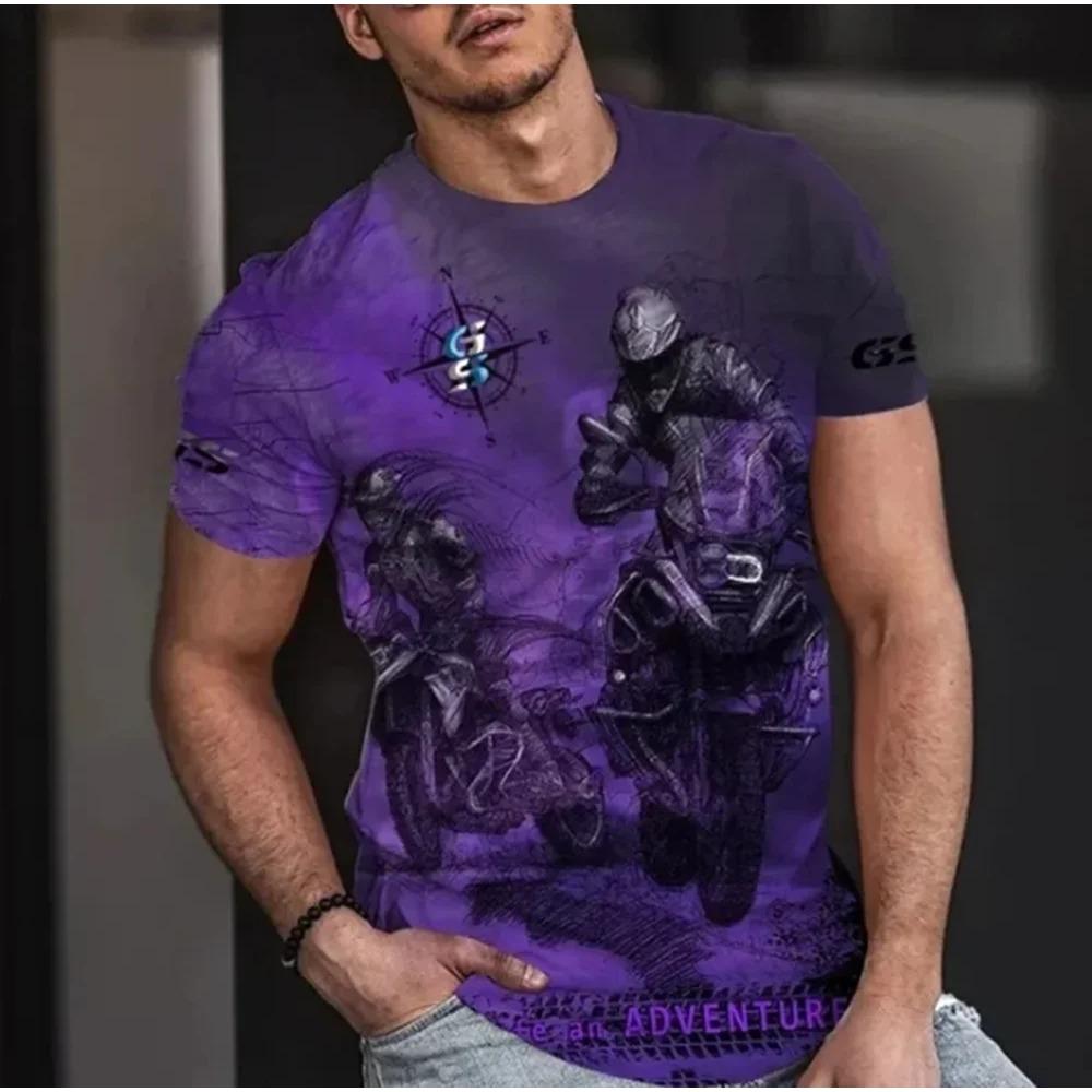 Летний топ с круглым вырезом и 3D-принтом мотоцикла, модная повседневная мужская футболка с коротким рукавом