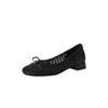 Krazing Pot Cow Skin Weaving Summer Size 41 Low Heels Party Shoes Women Square Toe Gladiator Butterfly-knot Hollow Out Pumps