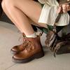Новые женские кожаные ботинки средний каблук большой размер женские ботинки шнуровка средний каблук кожаные ботинки Мартин осень и зима коровья кожа низкие ботинки женщины