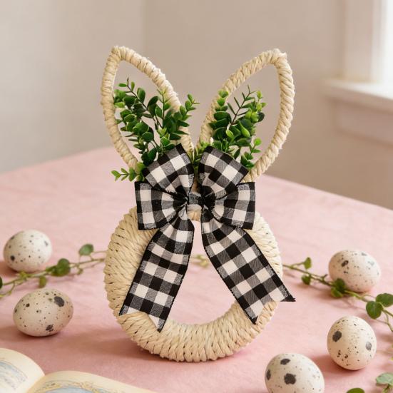 Пасхальный венок из пеньковой веревки, весенний венок с кроликом и бантом, пасхальная подвеска на дверь для фермерского дома, крыльца, двери, стены, окна