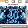 Hang a banner. A 2D flat banner. Happy 40th birthday. Blue and silver balloons. Paper scraps.PMJ