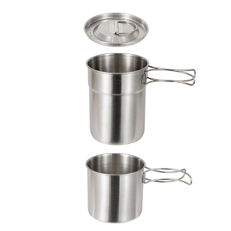 CLS 2-Piece Outdoor Camping Pot Set: 304 Stainless Steel, Lightweight, Folding, Portable for Travel & Mountaineering.