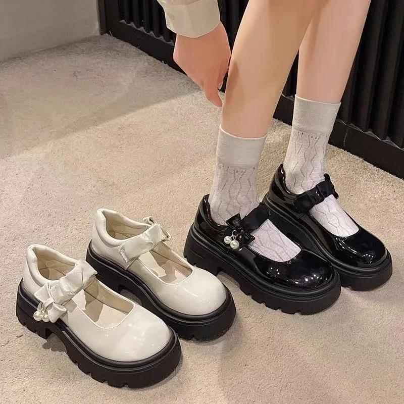 2024 New Fashion Versatile Round Head Female Mary Jane Comfortable Thick Bottom Bow Shallow Mouth Spring and Autumn Zapatos