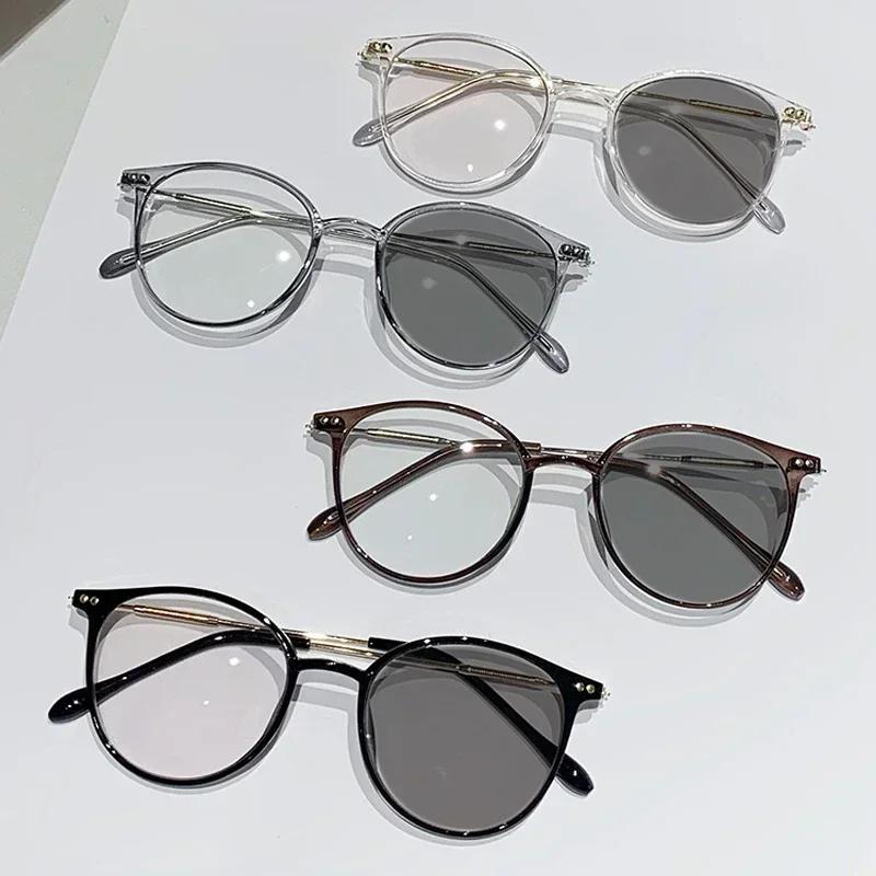 Women'S Fashion Photochromic Myopia Glasses Unisex Ultralight Anti-Uv Near Sight Eyeglasses Men Ladies Vintage Round Eyewear