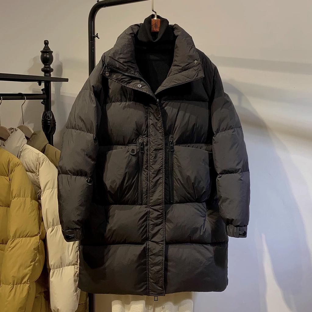 2024 новый пуховик женский средней и длинной длины утолщенный модный свободный воротник-стойка белый пуховик утиный европейский тренд зимней одежды