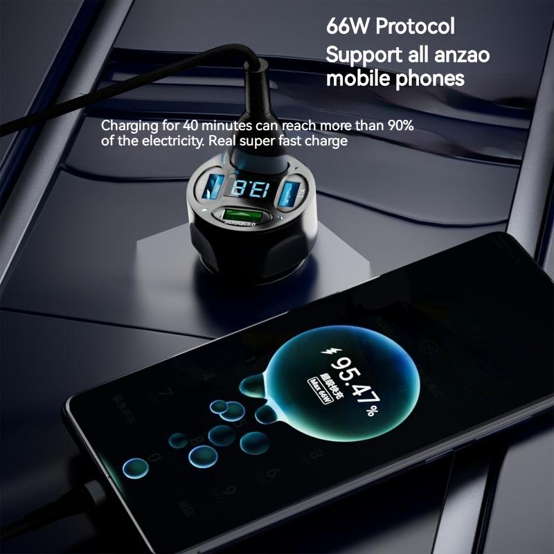 Автомобильный адаптер-зарядное устройство USB 66 Вт с 4 портами и светодиодным дисплеем напряжения, быстрая зарядка для автомобилей 12-24 В