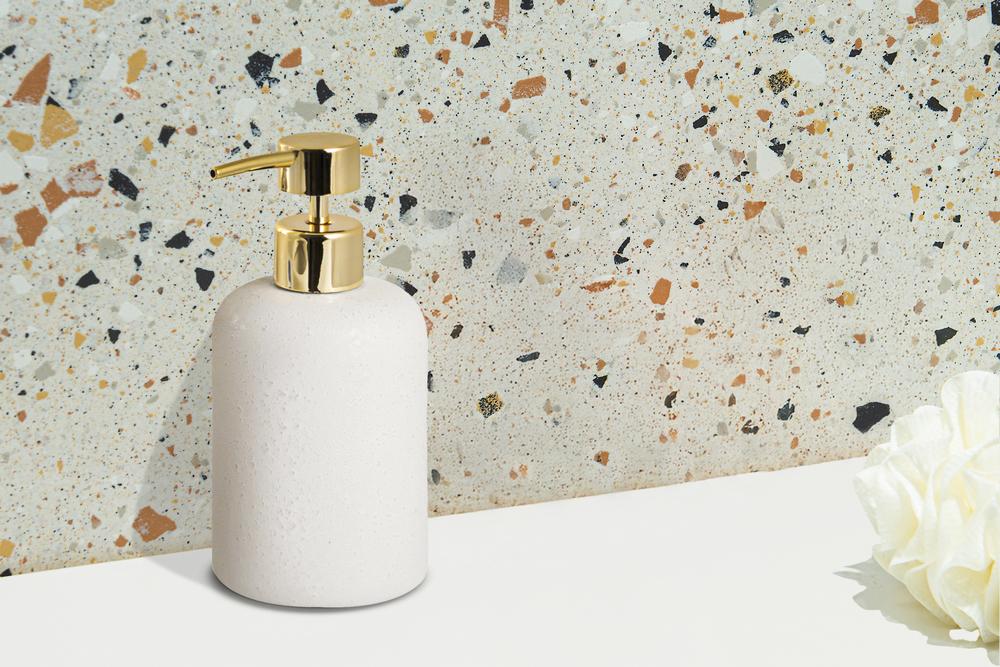 Soap dispenser 400 ml AWD INTERIOR 1912 Bonita white gold stoneware