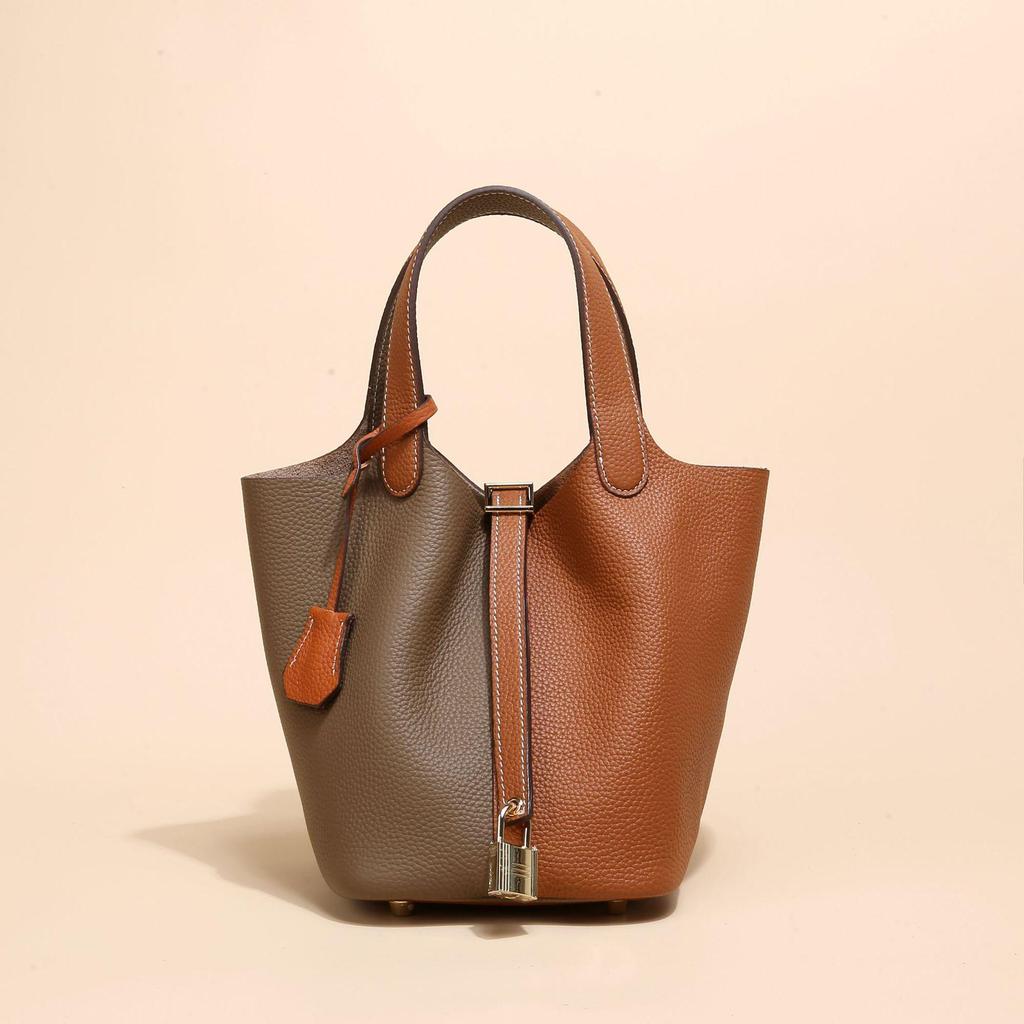 2024 Женская сумка-ведро из натуральной кожи с узором личи - Осенне-зимняя сумка-корзина для овощей